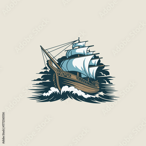 vector illustration of a ship
