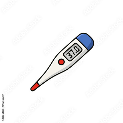 Digital thermometer showing high fever, concept for illness, self-diagnosis, home care, flu awareness, remote patient monitoring, healthcare UI elements, symptom-tracking apps