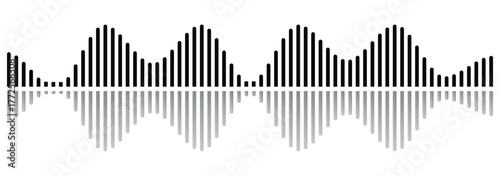 Audio wave tune print, voice message, podcast audio recording. Vector audio player soundwave visualization or voice message sound wave. Podcast audio streaming. Music, sound concept