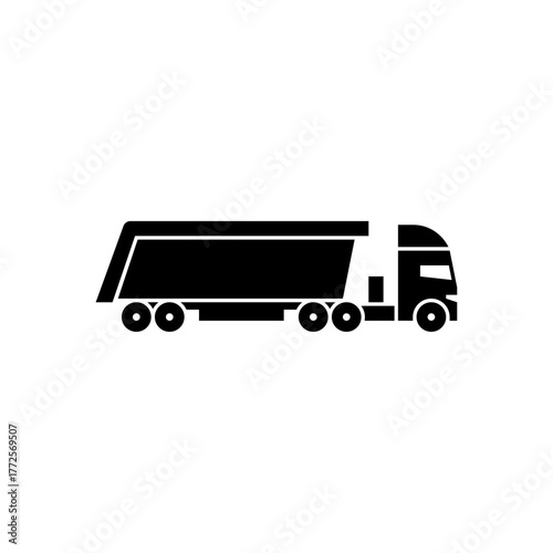 dump truck with trailer glyph icon. dump truck solid black illustration.