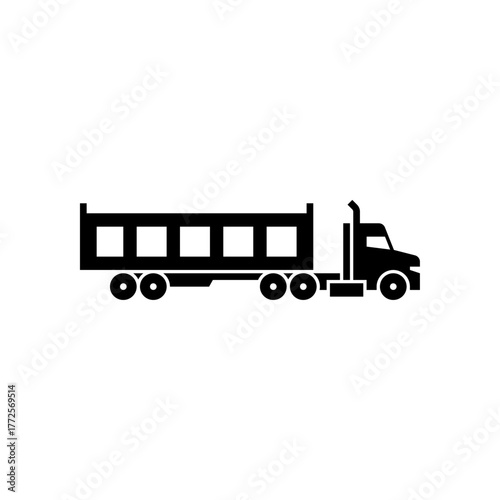 dump truck with trailer glyph icon. dump solid black illustration.