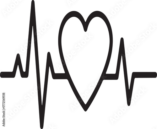 Heart Beat silhouette vector with white background