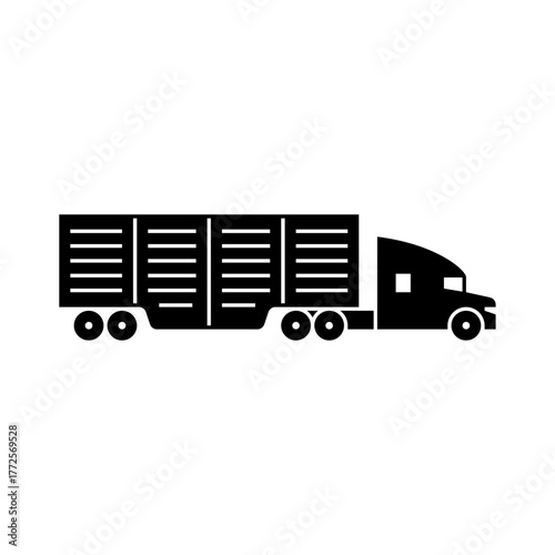 truck with livestock trailer glyph icon. livestock truck solid black illustration.