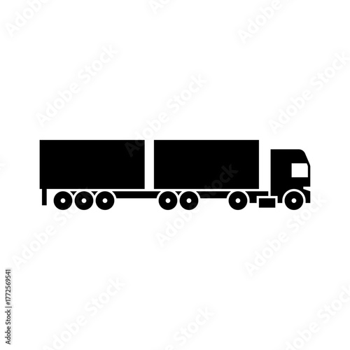 road train glyph icon. long combination vehicle solid black illustration.