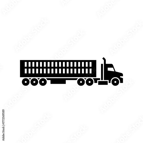 truck with fence trailer glyph icon. fence trailer solid black illustration.