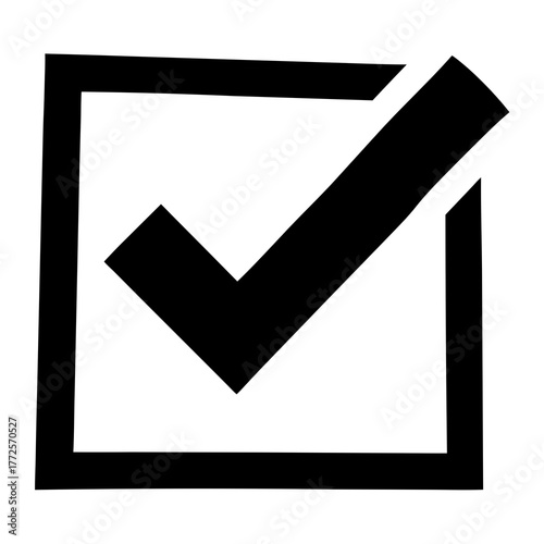 Black check mark inside square border on transparent background silhouette