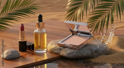 Luxury Beauty Products with Tropical Elements | Ultra-Realistic Skincare and Makeup Photography