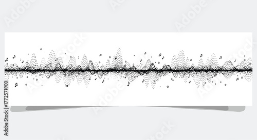 Dynamic abstract sound wave visualization with musical notes, perfect for audio, technology, and entertainment themes