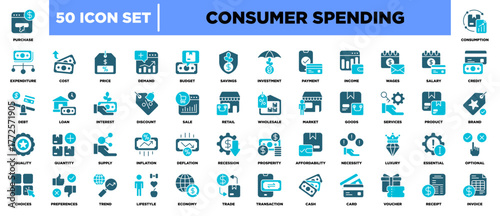 Consumer Spending Icon Sheet Glyph Blue Illustration