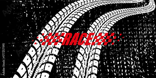 Abstract car sport race logo with black and white flag. Start and finish line design for racing championship