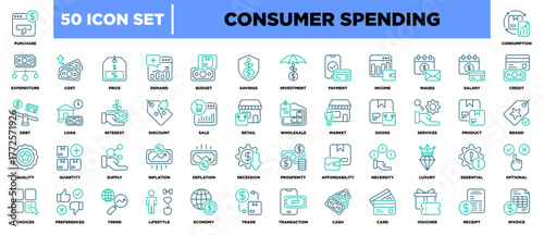 Consumer Spending Icon Sheet Line Blue Illustration