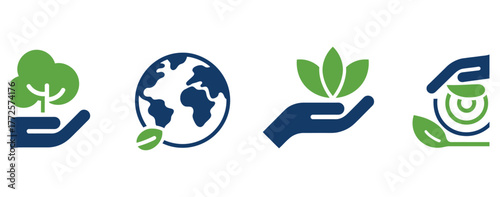 Embrace eco consciousness with vibrant, modern icons illustrating sustainability and environmental care, perfect for branding eco friendly initiatives and promoting a greener, healthier lifestyle