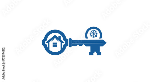 Unlock home's comfort with this modern key logo symbolizing heating and cooling solutions for any season