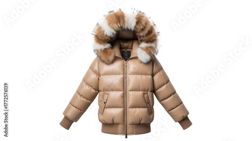 Luxurious puffer jacket with fur hood, perfect for stylish winter warmth and fashion-forward outerwear designs, adding a touch of elegance and comfort