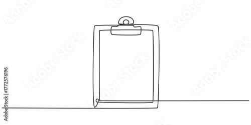 Single one line drawing clipboard icon in trendy flat style isolated on white background. Checklist symbol for web site design, logo, app, UI. Continuous line draw design graphic vector illustration
