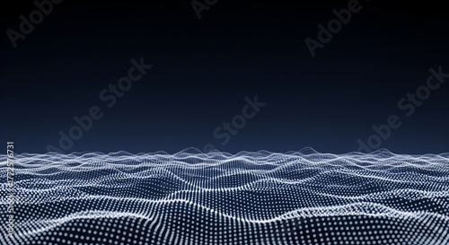 Abstract Digital Landscape of Glowing Blue Particles Forming Wavy Terrain