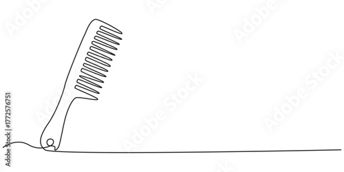 Hair care one continuous line drawing with color shapes, Single continuous line art of hair comb icon. One line art vector illustration, Hair comb continuous one line art, Hair combs single line icon.