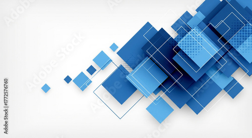 Abstract Blue Squares Overlapping and Expanding on White Background