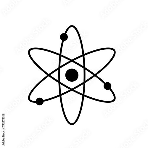 Simple atom model vector icon: nucleus and electrons symbol, representing science, physics, nuclear energy, and fundamental structure