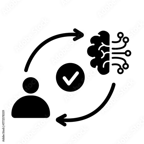 Artificial intelligence and machine learning cycle vector, showing user training a digitized brain for process verification