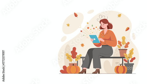 Stressed woman looks at tablet outdoors during fall dealing with notifications or tech problems