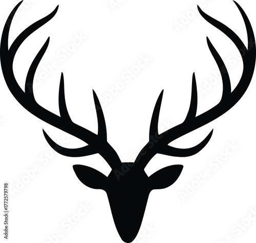 Deer head silhouette with antlers emblem for hunting and nature graphics