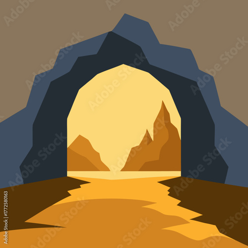 Vector cave entrance illustration rugged interior wall scalable graphic art