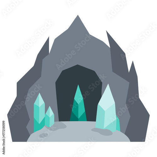 Majestic mountain cave entrance vector illustration scalable graphic art