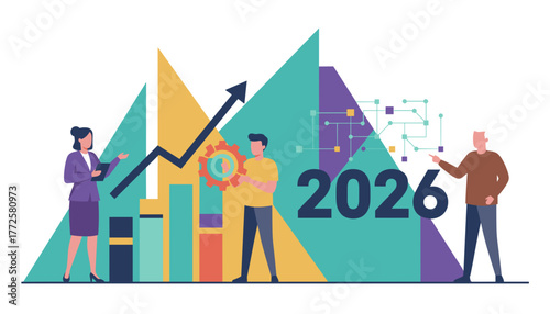 Business team analyzing growth strategies for 2026 success Data innovation and corporate future