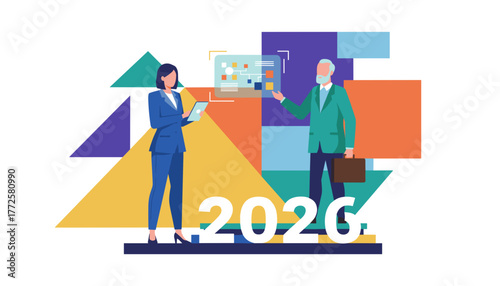 Business planning for 2020 Executives analyze digital strategy and data using technology