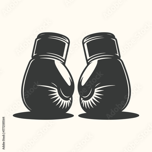 Pair of black boxing gloves facing each other, symbolizing combat and competition
