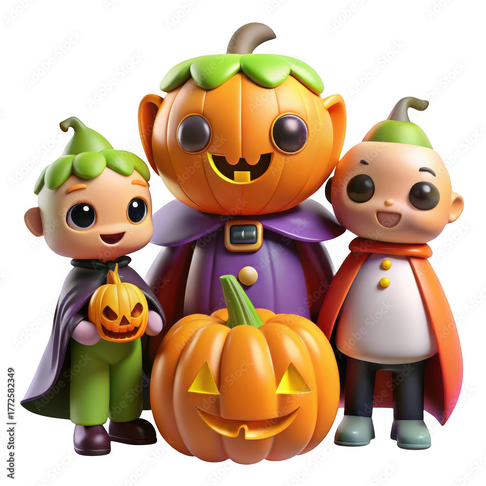 Obraz premium 3d halloween characters with pumpkins isolated on transparent background