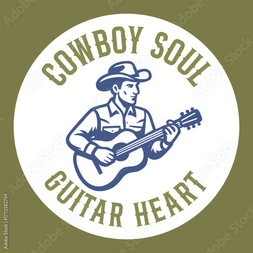 Cowboy guitar singer vector badge design