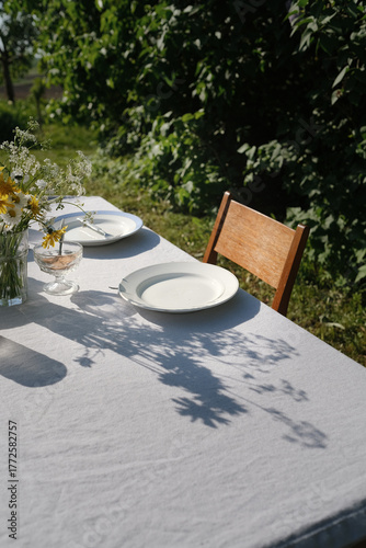 table and chairs in garden