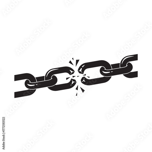 A black and white illustration of a chain breaking apart, symbolizing separation.