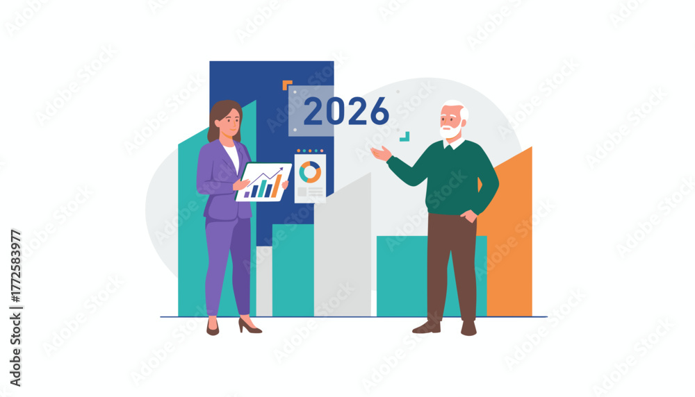 Obraz premium Business team analyzing financial goals and data for the year 2026 professional strategy