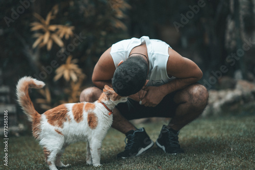 Playful Cat With His Owner
