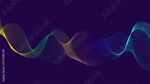 Deep blue/purple wallpaper with a delicate, colorful frequency track design.