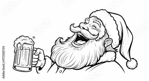 Sketch Caricature Santa Laughing With Beer Mug Vector