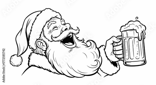 Sketch Caricature Santa Laughing With Beer Mug Vector