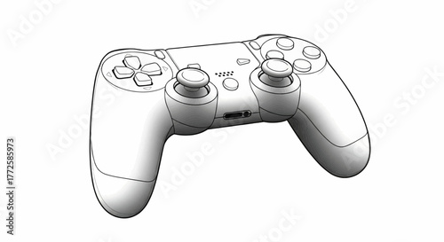 Sketch Style Game Console Controller Vector Black Silhouette & Outline