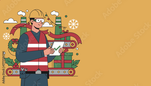 Happy foreman overseeing festive gift manufacturing and logistics