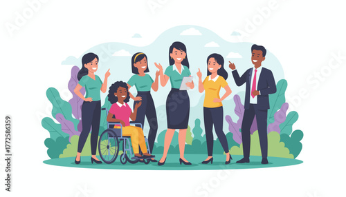 Diverse business professionals team standing together Inclusion teamwork and leadership concept