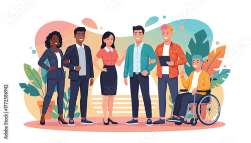 Diverse business team collaboration illustrating inclusion equality and unity in a modern workplace