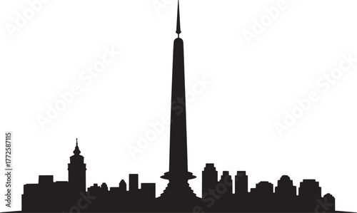 Tall Tower Cityscape Silhouette against Checkered Background Urban Panorama Vector Image