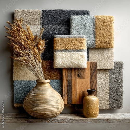 Neutral Home Decor Palette with Textiles and Wooden Accents