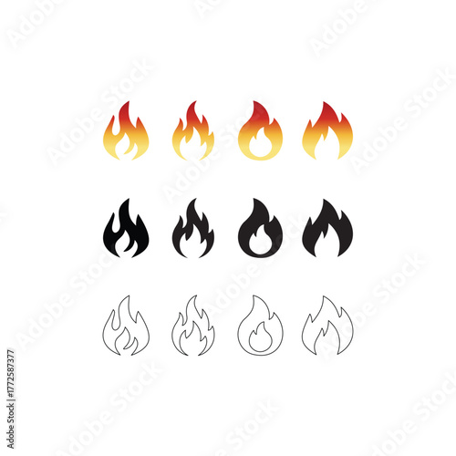 collection of fire icons. flare of fire. Bonfire silhouette logotype. Stock vector of flames symbols in a flat style