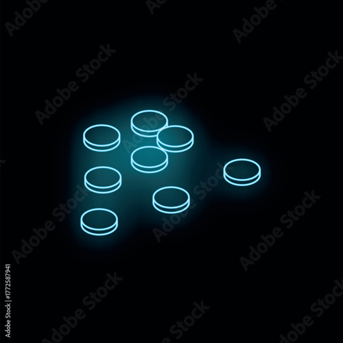 Glowing neon blue pills arranged in a scattered pattern on a dark background, creating an abstract visual