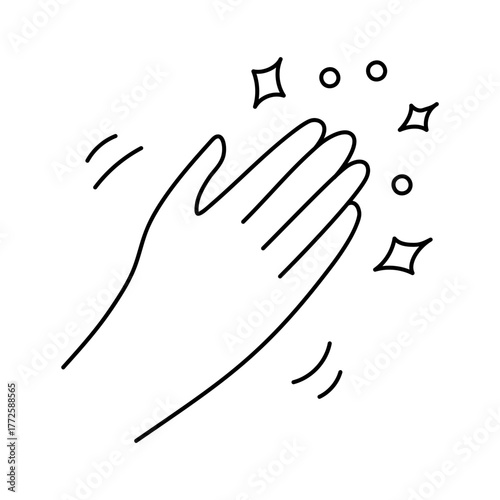 Hand with sparkle effect. Cleanliness and hygiene concept for health and sanitation. Hand washing line icon. Vector illustration