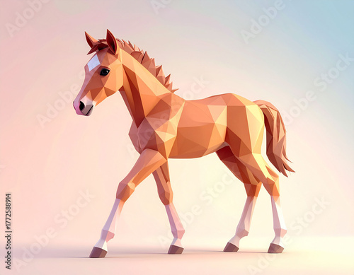 2026年 午年】ローポリゴンで表現された子馬の3Dイラスト、モダンな年賀状素材